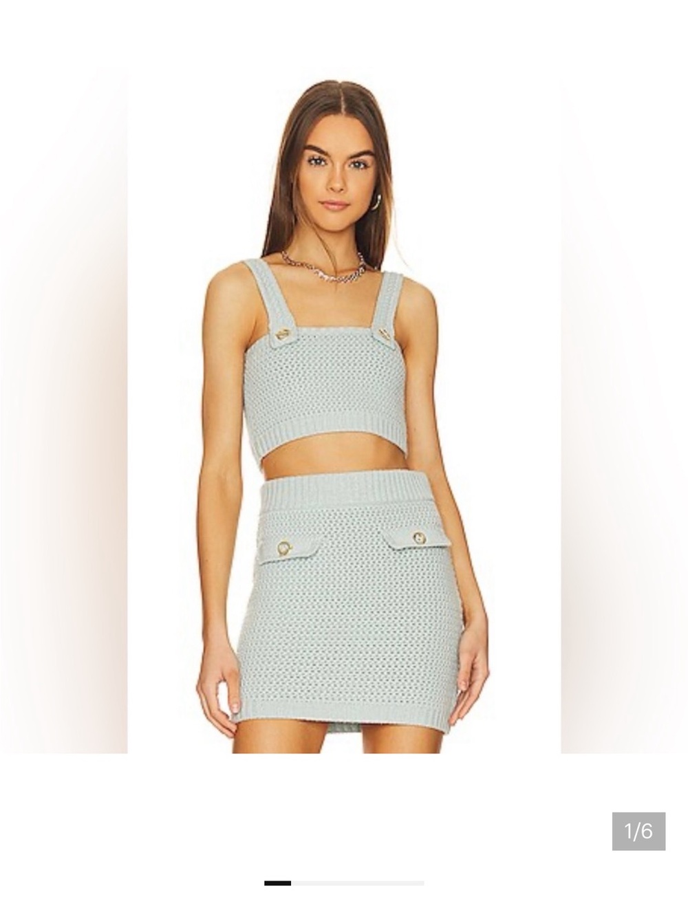 2pc Cropped Knit Mini Skirt + top in Light Blue